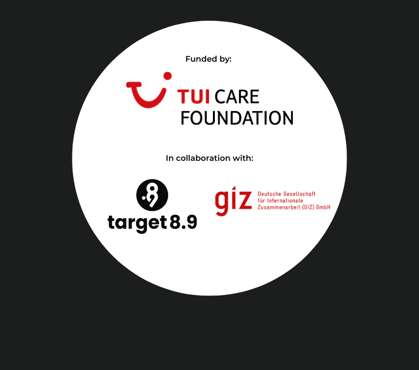 three partner logos in a white circle