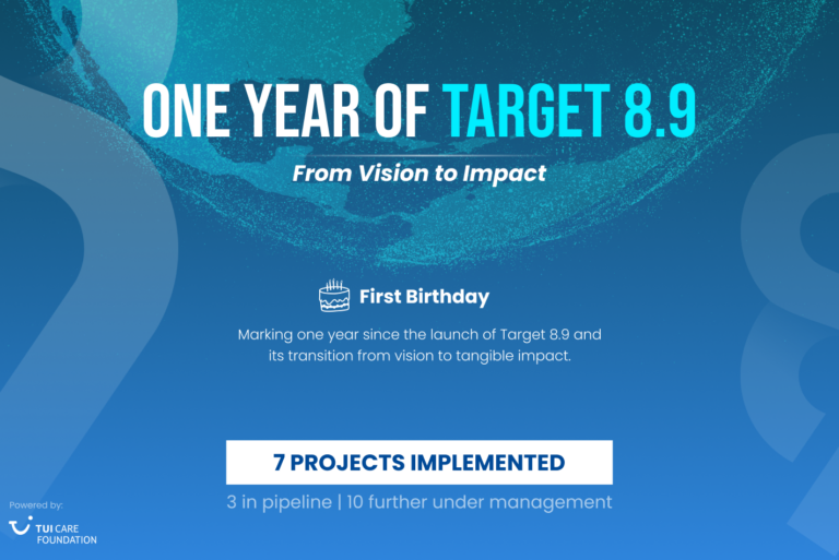 Blue flyer highlighting the first birthday of Target 8.9