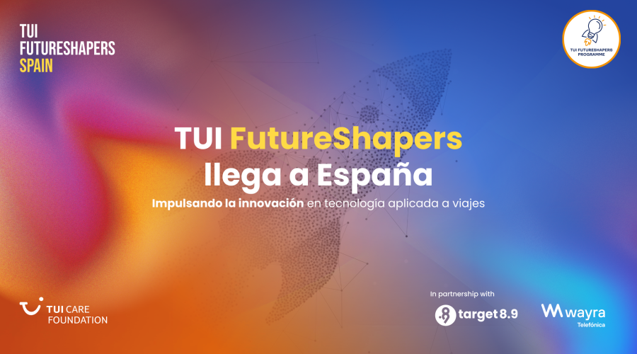 TUI Futureshapers poster with logos and blue and orange background